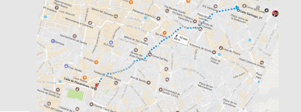 mapa con distancia hasta la Catedral