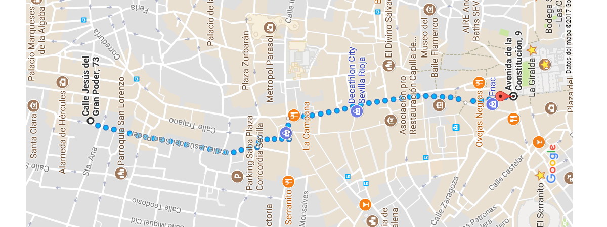 Mapa para ir de la casa a la Catedral